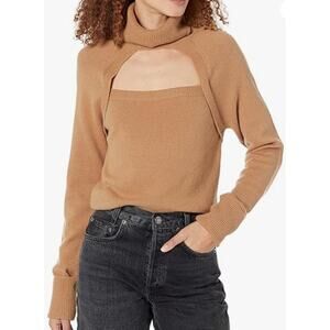 NEW PAIGE Women's Cherise Turtle Neck Cropped Cutout Sweater Size L